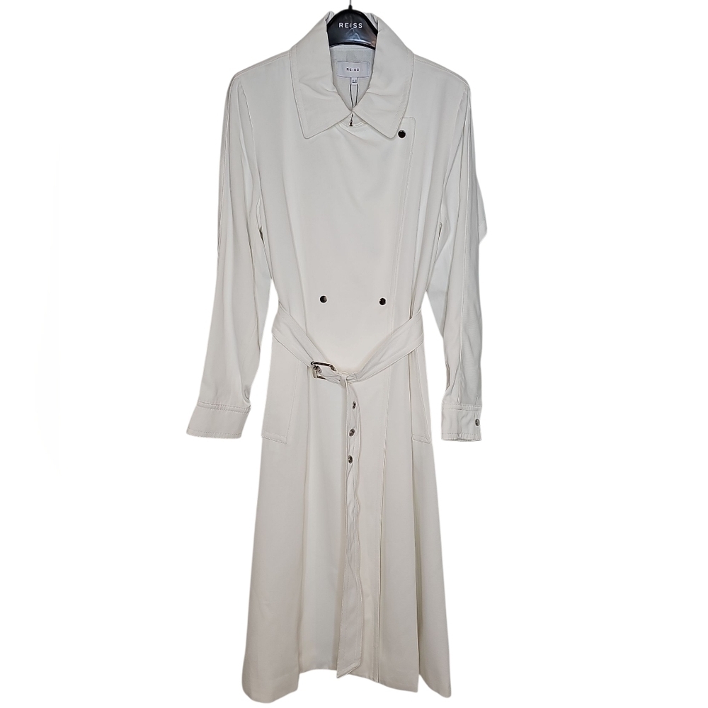 Reiss White Florence Pleat Back Trenchcoat - Size 8